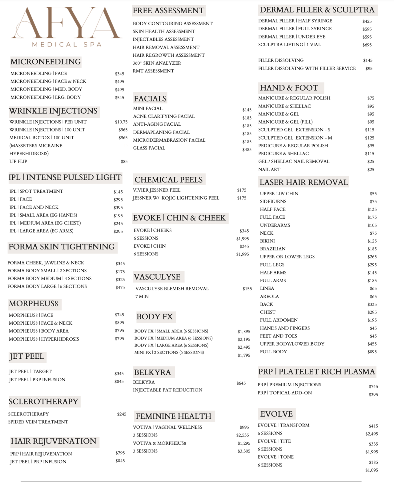 OUR TREATMENTS Afya Medical Spa Guelph, ON